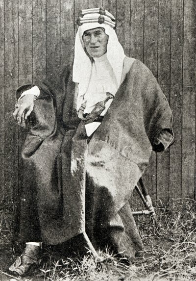 T. E. Lawrence in full Arab dress, 1919 by English Photographer